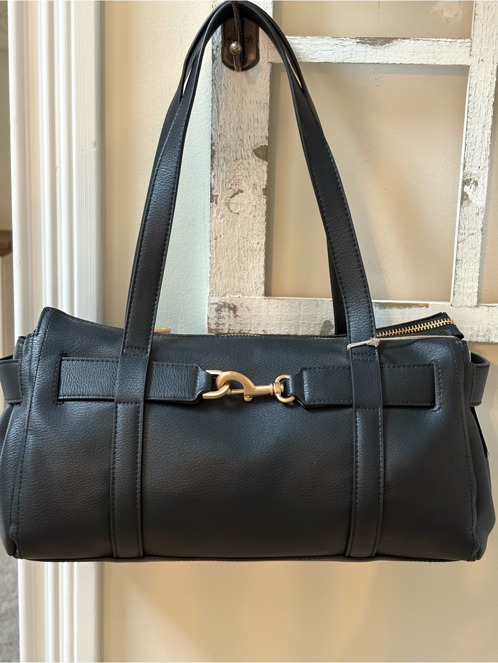 a new day Black Shoulder Bag with Gold Accent Hardware
